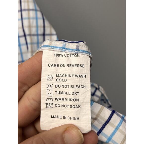 Double Pump Shirt Mens XL Plaid Blue Tan Button Down Long Sleeve‎ Pocket - Picture 5 of 6